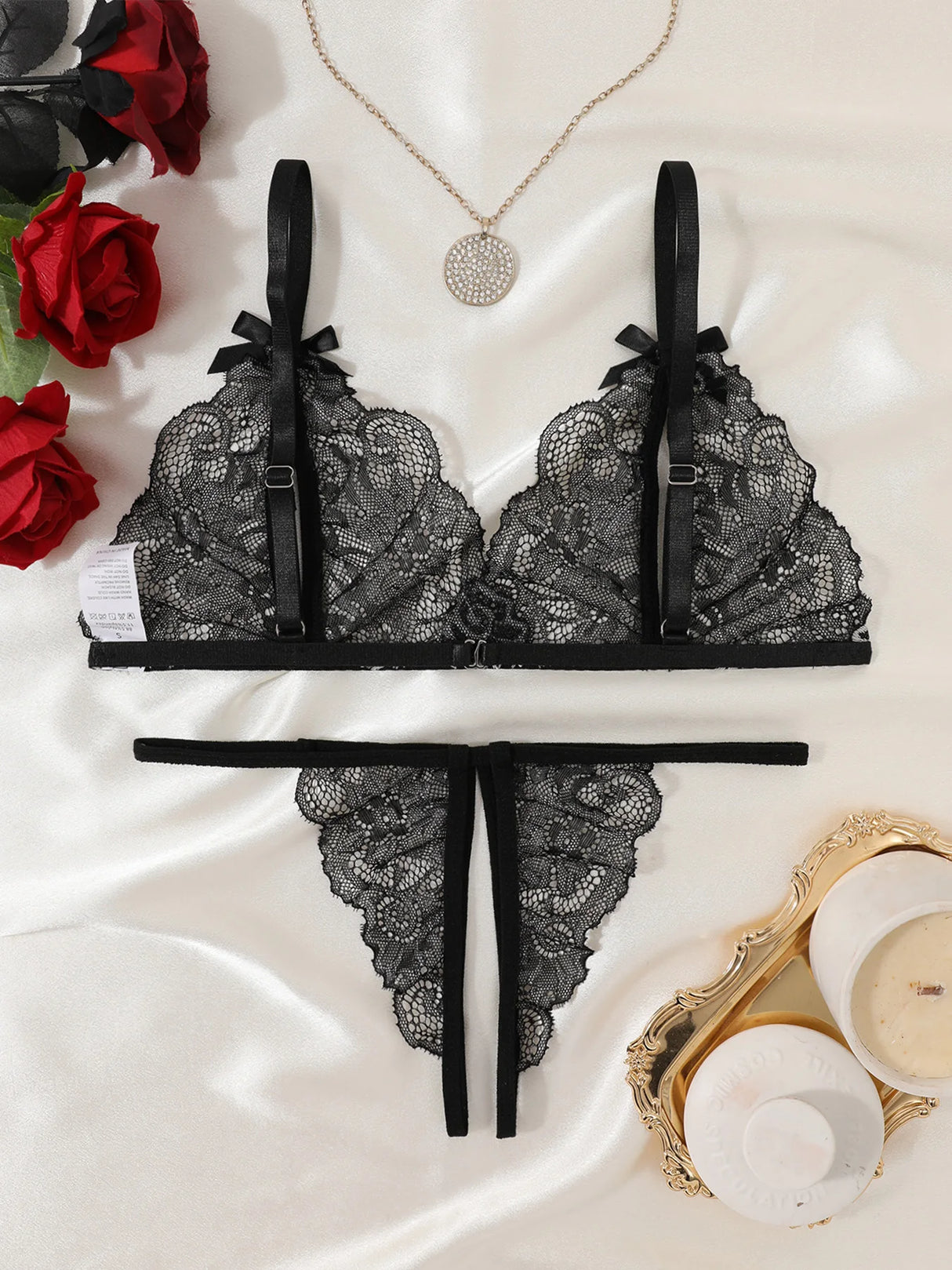 Women Sexy Lingerie Bra Thongs Sets Ultrathin Lace Lingerie Set Temptation Erotic Open Bra Crotchless Outfits For Pretty Girls - Lootquake