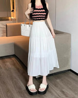 Spring 2024 New Women's Petite Black Umbrella Skirt High-waisted A- line White Dress Long Dress Drape Sense - Lootquake