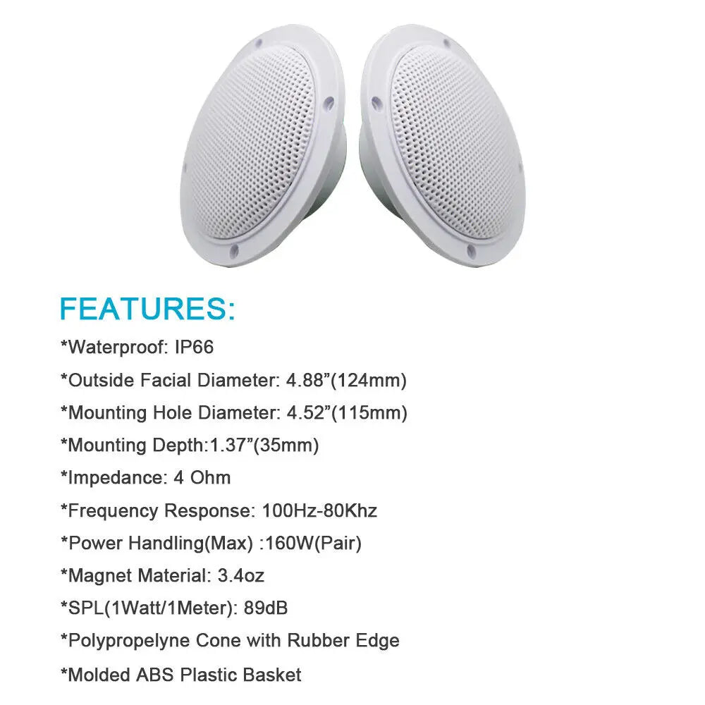 Herdio 2PCS 4 Inch Ceiling Bluetooth Speaker Kit Water Resistant 160W Marine Speakers For Bathroom Kitchen Home Outdoor Camper