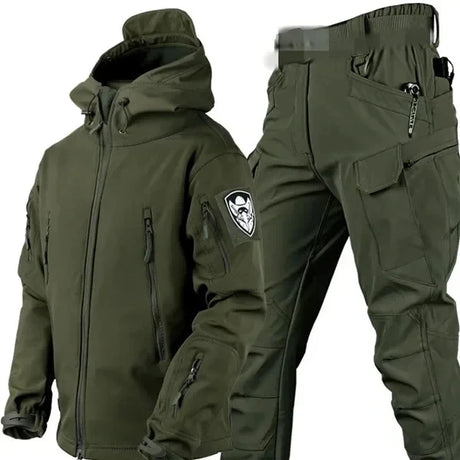 5XL Shark Skin Soft Shell Autumn and Winter Plush Thickened Mountaineering Tactics Training Breathable Windproof Charge Suit - Lootquake