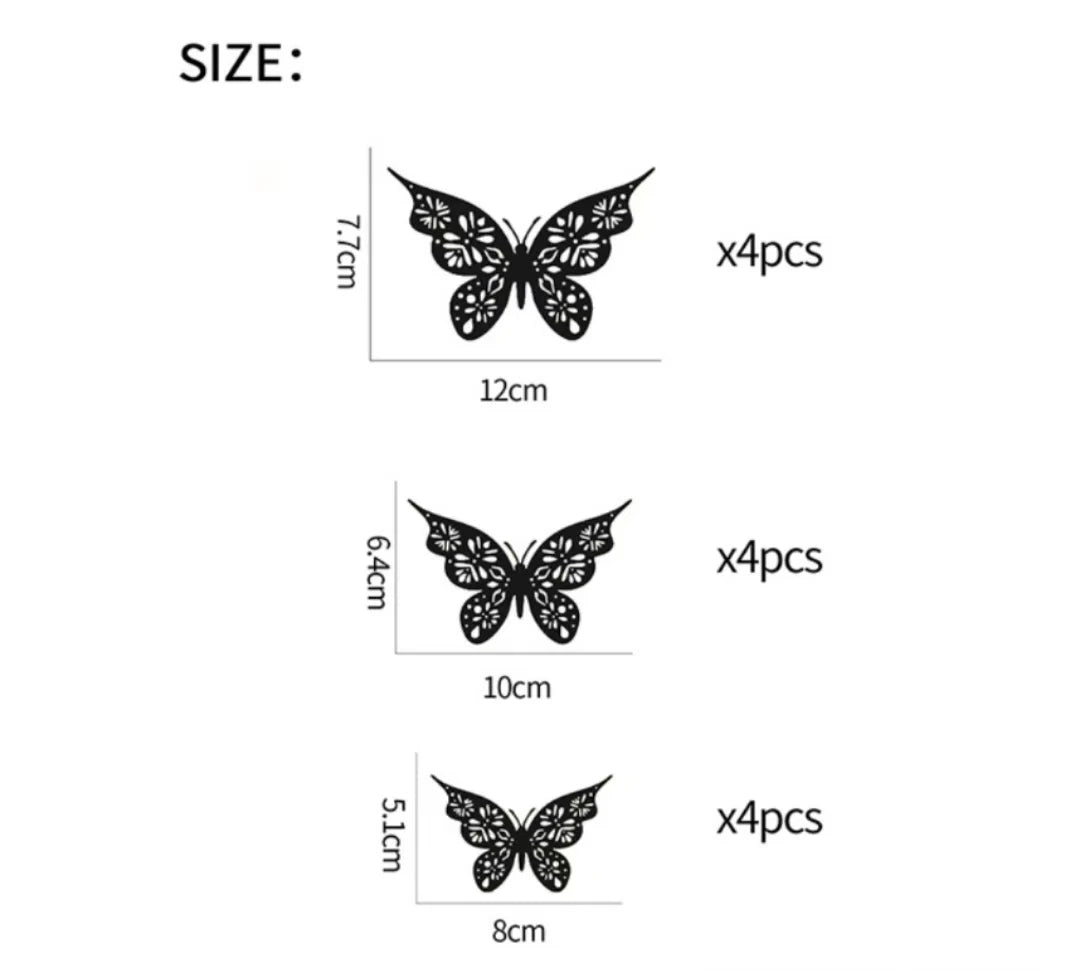 Lot de 12 autocollants muraux 3D en forme de papillon creux pour chambre à coucher, salon, décoration murale à faire soi-même, papier peint de mariage, décoration d'intérieur