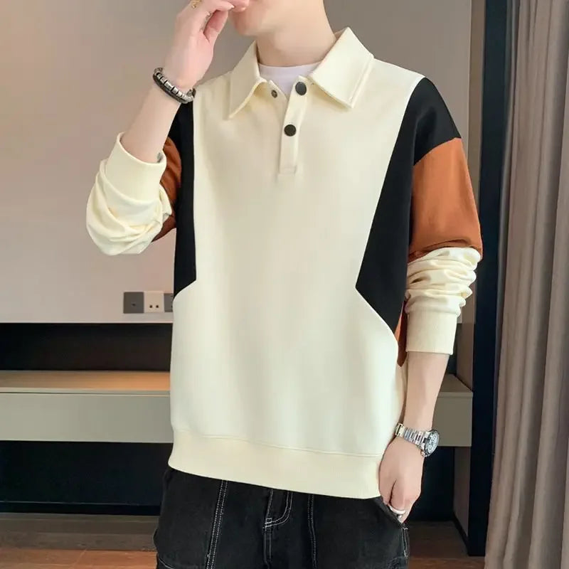Long Sleeve Baggy Korean Autumn Male Sweatshirts Luxury Winter Harajuku Fashion Pullover Elasticity Elegant New Mens Polo Shirts - Lootquake