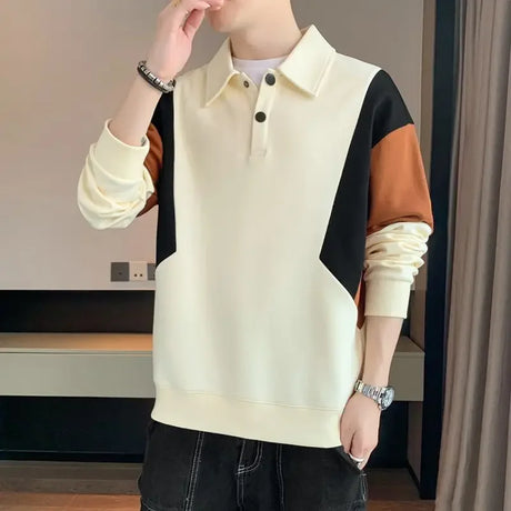 Long Sleeve Baggy Korean Autumn Male Sweatshirts Luxury Winter Harajuku Fashion Pullover Elasticity Elegant New Mens Polo Shirts - Lootquake