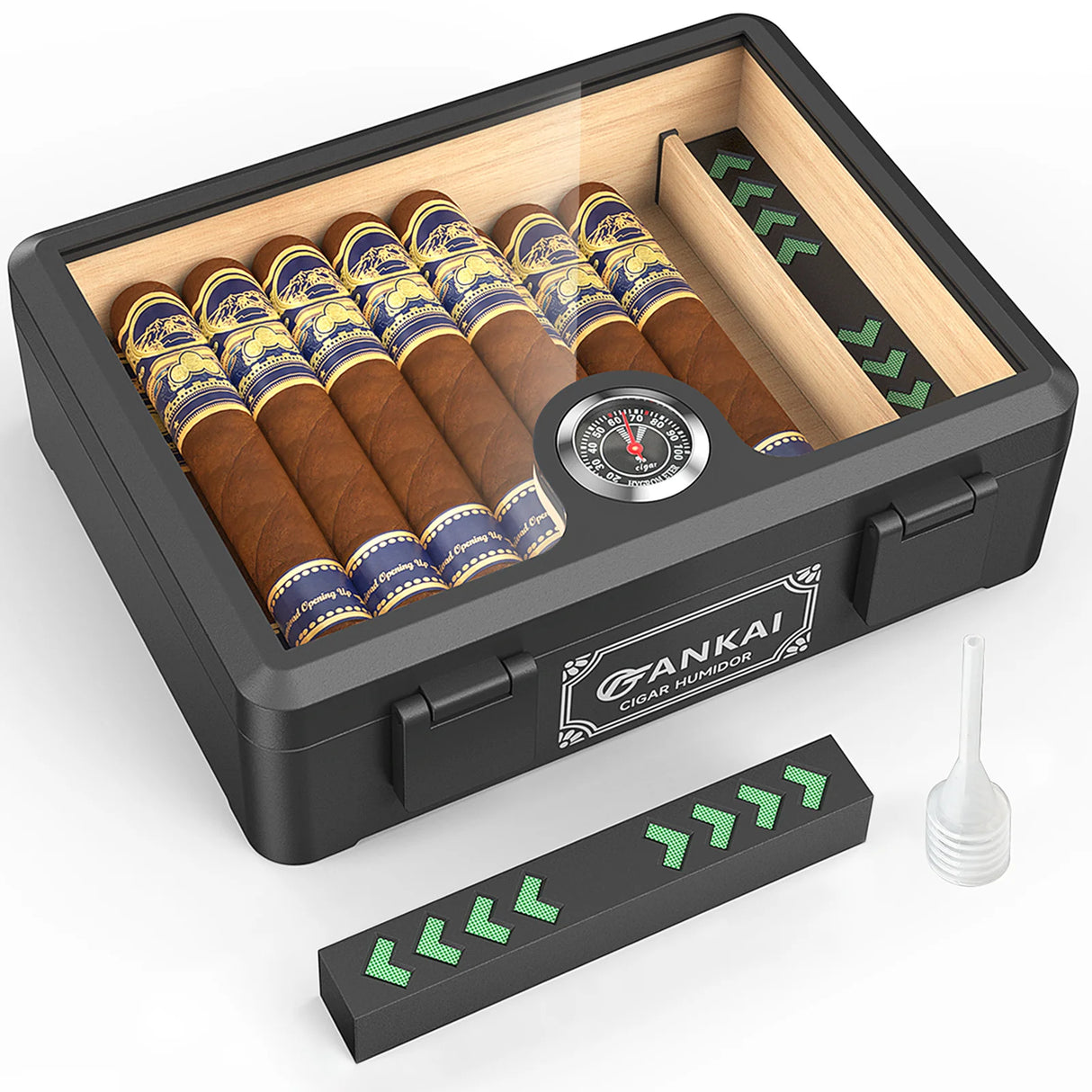 Cigar Humidor,Full Glass Top Cigar Box with Humidifier and Hygrometer,Crushproof Case,Cedar Wood Lining Storage for 20-25 Cigars