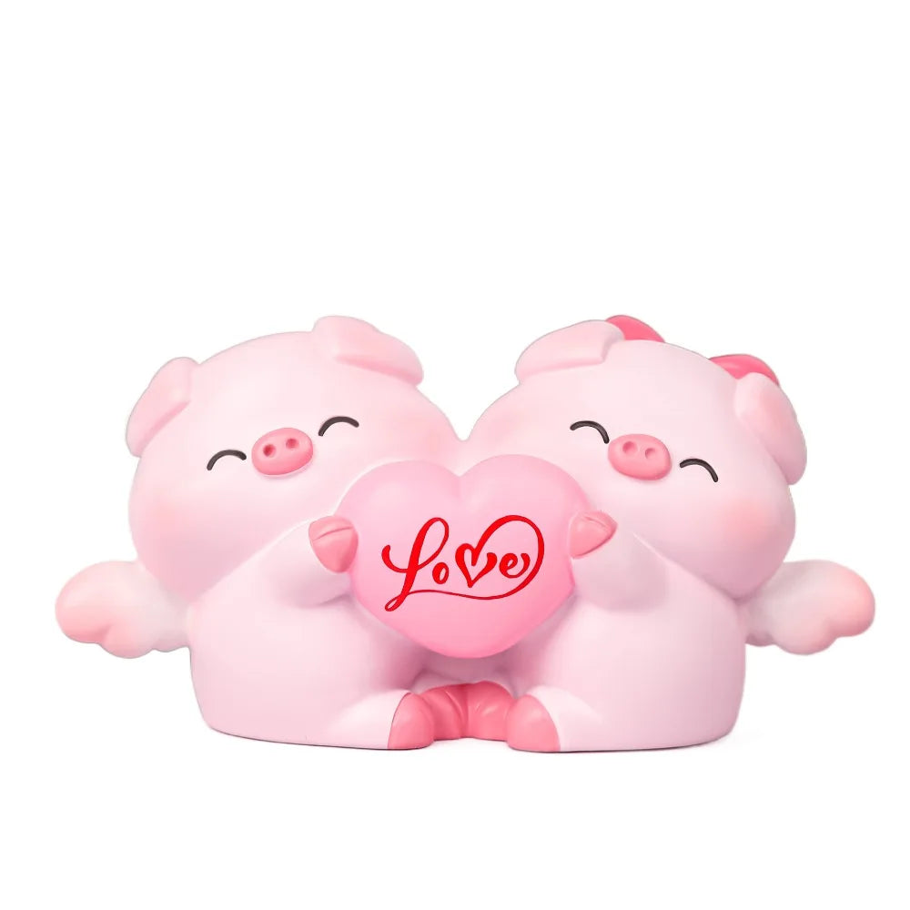 Crafts Resin Couple Piggy Ornament Cute Cartoon Pig Statue Creative Lovely Animal Sculpture Office