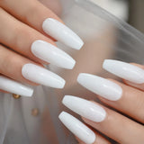 Milk White Long Ballerina Nails Glossry Shiny Pure Color Extra Long Acrylic Nail Tips gel Polish Cover 24