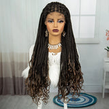 36" Knotless Box Braids Wig with Wavy Ends | Blended Braids | Lace Front