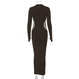 Hawthaw Women 2023 Autumn Winter Long Sleeve Party Club Streetwear Bodycon Black Long Dress Wholesale Items For Business - Lootquake