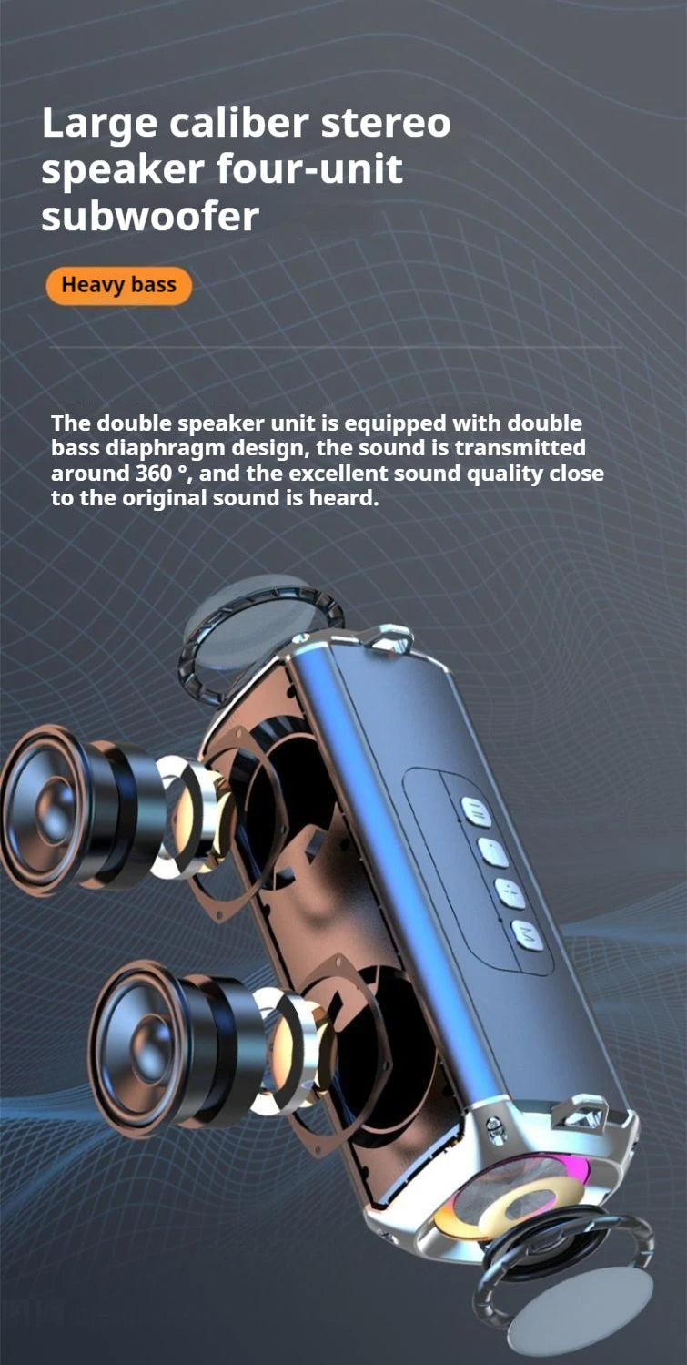 Altavoz Bluetooth portátil estéreo envolvente de 20 W con graves impactantes y luz colorida, subwoofer inalámbrico resistente al agua, boombox para karaoke en casa
