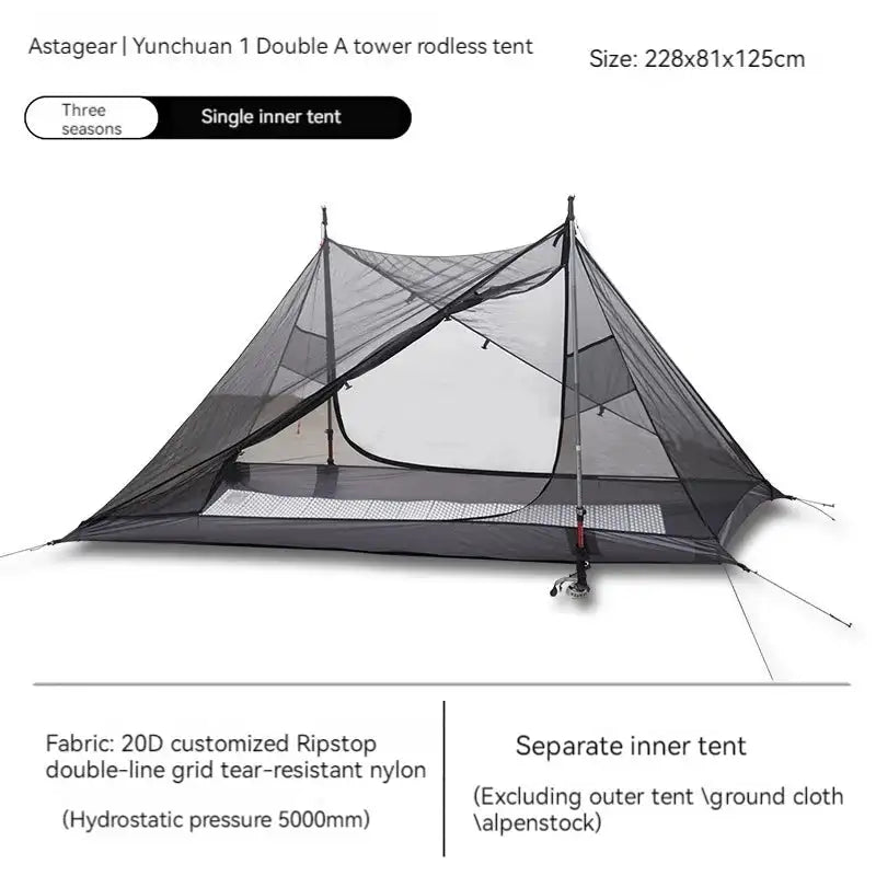 Tienda de campaña para acampar y hacer senderismo al aire libre, sin varillas, de nailon 15D, con pirámide doble A y revestimiento de silicona de doble cara, ASTA GEAR Yun Chuan