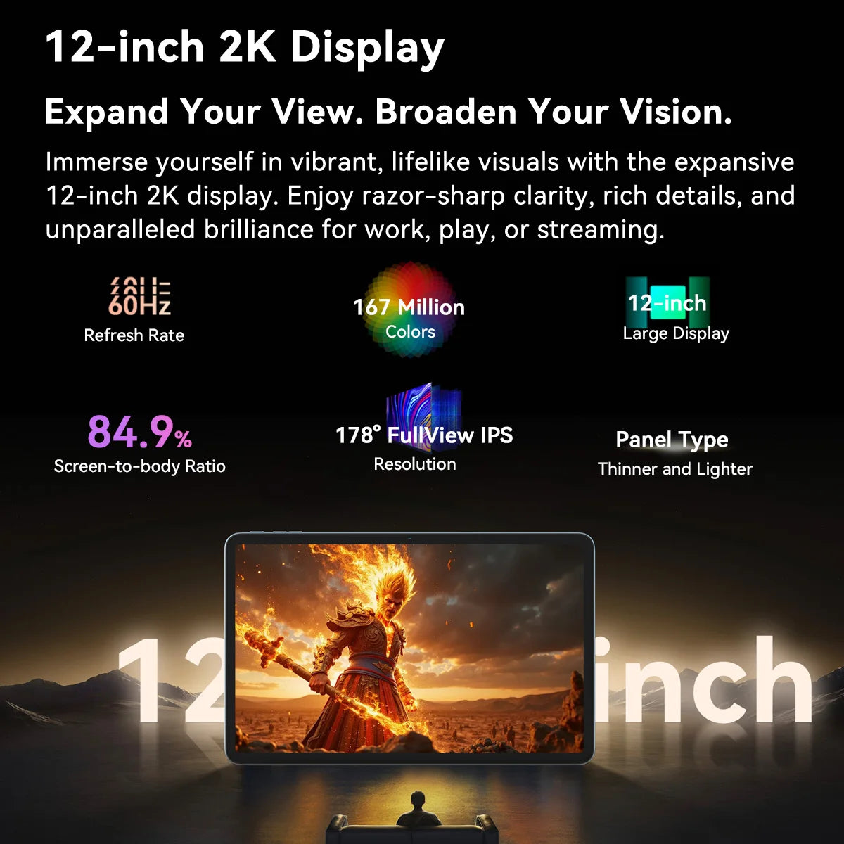 Tablette PC Blackview MEGA 2 12'' 2K FHD+ Unisoc T615 12 Go + 12 Go RAM 256 Go ROM Batterie 9000 mAh 16 MP Android 15 Tablettes 4G