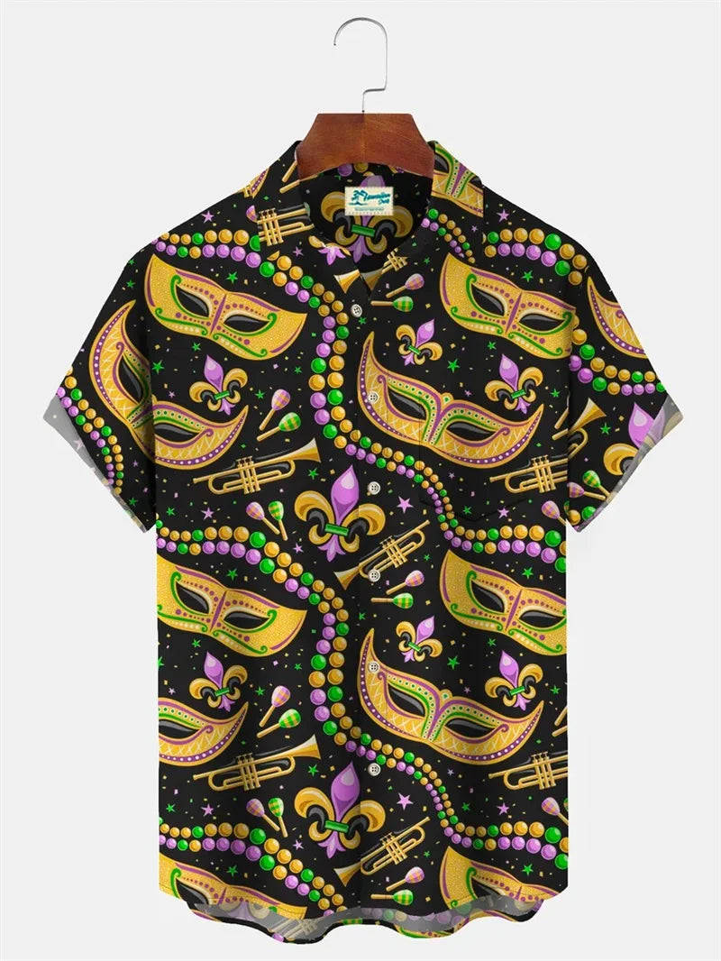 2024 Men's Mardi Gras Shirt 3D Print Short Sleeve Casual Shirts Streetwear Loose Plus Size Mens Hawaiian Shirts Tops T-Shirt - Lootquake