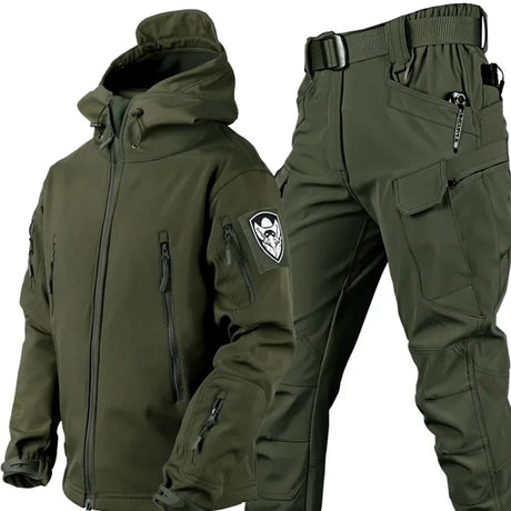 5XL Shark Skin Soft Shell Autumn and Winter Plush Thickened Mountaineering Tactics Training Breathable Windproof Charge Suit - Lootquake