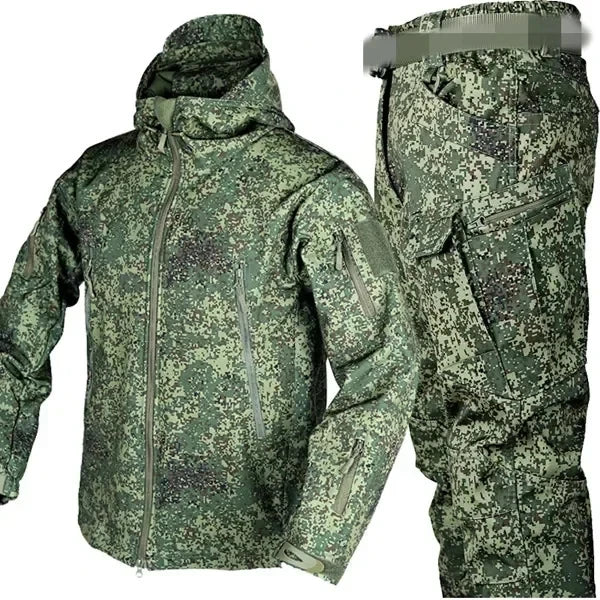 5XL Shark Skin Soft Shell Autumn and Winter Plush Thickened Mountaineering Tactics Training Breathable Windproof Charge Suit - Lootquake