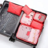 6Pcs Luggage Travel Bags | Underwear Shoes Storage Bag & Oxford Waterproof Cloth Suitcase Pouch Cube (Red Organiser for Clothing)