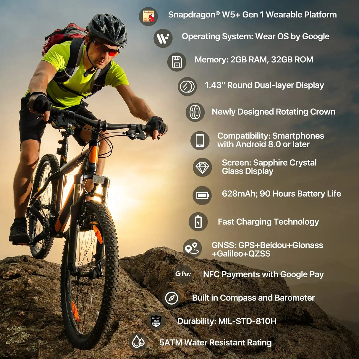 TicWatch Pro 5 Enduro Wear OS Smartwatch for Men 90Hrs Battery 110+ Workout Modes 7/24 Heart Rate Compass and Android Compatible - Lootquake