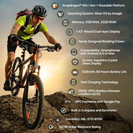 TicWatch Pro 5 Enduro Wear OS Smartwatch for Men 90Hrs Battery 110+ Workout Modes 7/24 Heart Rate Compass and Android Compatible - Lootquake
