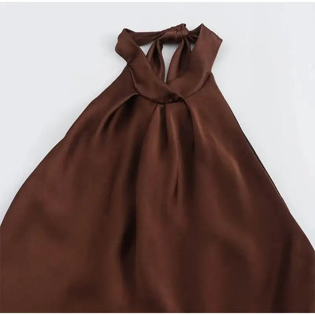 Off Shoulder Satin Halter Long Dress Woman Sexy Hanging Neck Female Pleated Dresses Summer Backless Midi Evening Party 2024 New - Lootquake