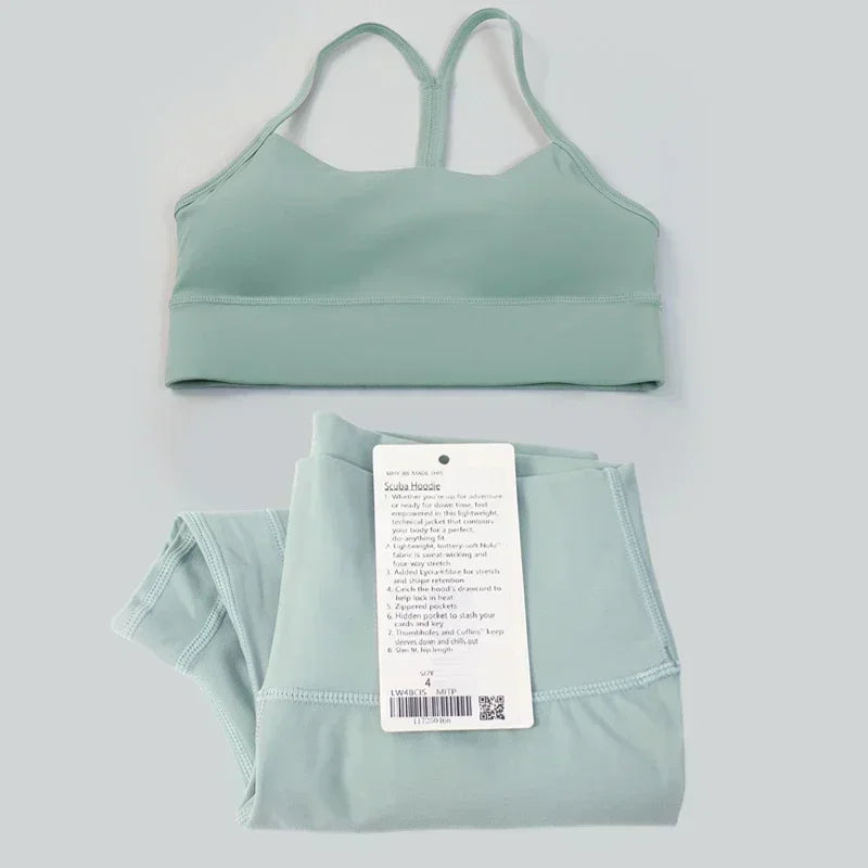 women 2 Pieces Yoga Set Women Sportswear Gym Top Y-shape Bra Fitness High Waist Leggings Workout Sports Clothes Tracksuits - Lootquake