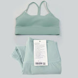 women 2 Pieces Yoga Set Women Sportswear Gym Top Y-shape Bra Fitness High Waist Leggings Workout Sports Clothes Tracksuits - Lootquake