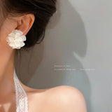 Kiss Jewelry Cute Sweet Flower Round Shape Pearl Rhinestone Stud Earrings for Women Tulip Floral Korean Fashion Earring Gift - Lootquake