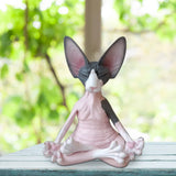 Cat Figurine Sphynx Meditation Statue Yoga Animal Cat Meditate Art Sculpture Micro Decoration Garden Home Office Ornament