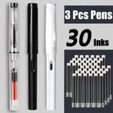 Juego de 33 plumas estilográficas Kawaii con tinta reemplazable, tinta negra, azul y roja EF de 0,38 mm, bolígrafos escolares, material de oficina, papelería para escribir.