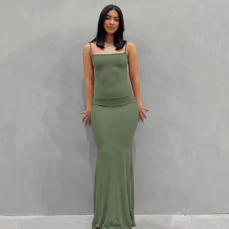 Vestidos para mujer 2023 Sexy tirantes finos negro vestido largo noche Y2k sin mangas sólido ajustado ceñido maxi vestidos