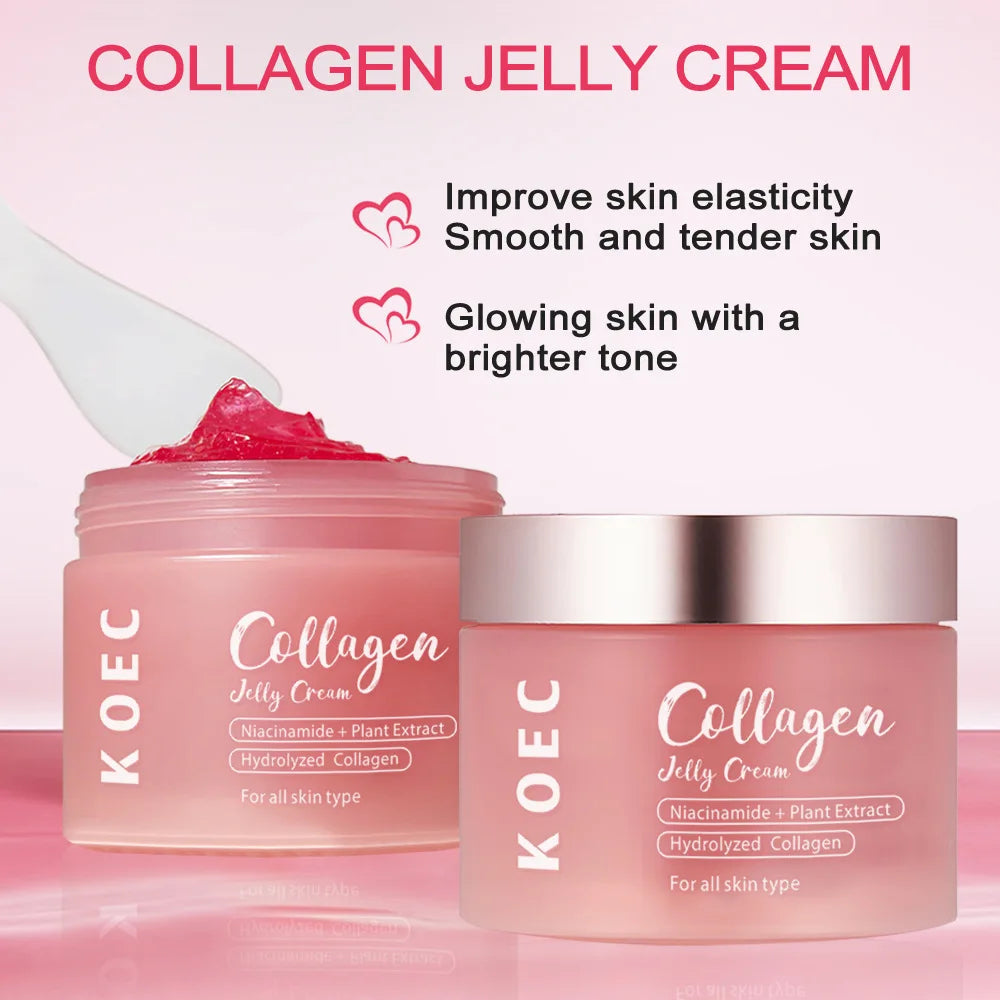 100ml KOEC Skincare Collagen Jelly Cream Hydrating Firming Smoothing Gel Hydrolyzed Collagen Niacinamide Squalane Plants Extract
