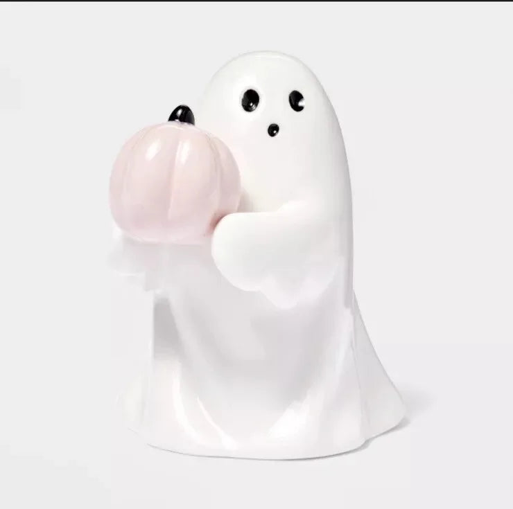 Halloween Ghost Ornament Ghost Holding Pink Pumpkin Bat Resin Ornament Home Living Room Bedroom Office Desktop Decoration