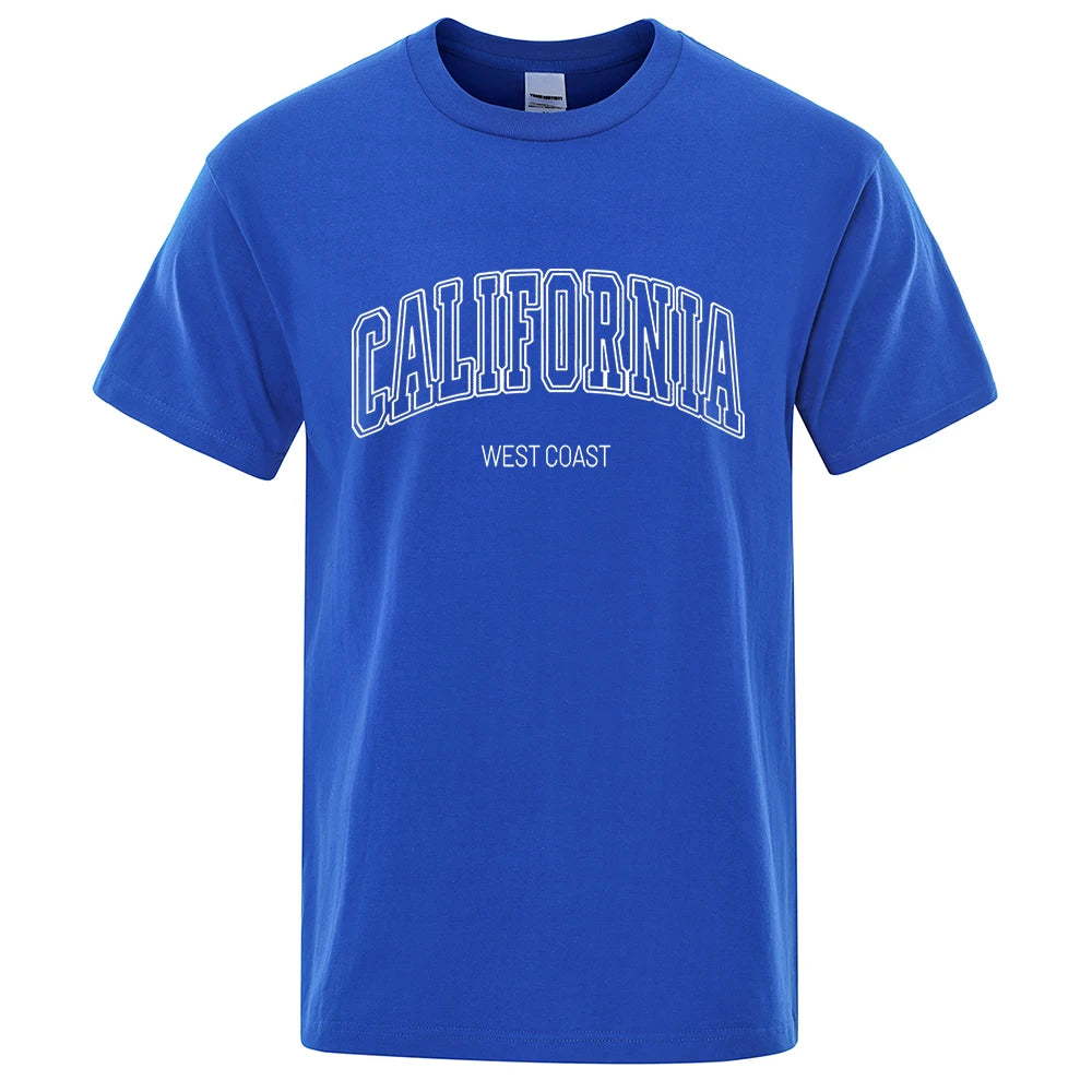 California West Coast Street Letter Tops Men Hip Hop Crewneck Tee Clothes T Shirt Summer Breathable T-Shirt Street Cotton Tshirt - Lootquake