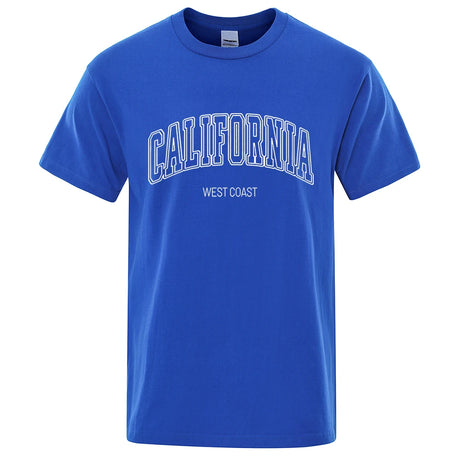 California West Coast Street Letter Tops Men Hip Hop Crewneck Tee Clothes T Shirt Summer Breathable T-Shirt Street Cotton Tshirt - Lootquake