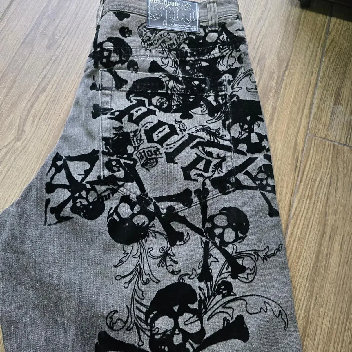 Retro southpole jeans skull watermark loose jeans men women y2k harajuku gothic hip hop skateboard pants street wear mom jeans - Lootquake