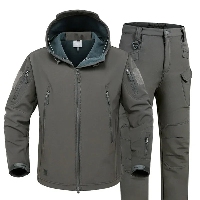5XL Shark Skin Soft Shell Autumn and Winter Plush Thickened Mountaineering Tactics Training Breathable Windproof Charge Suit - Lootquake