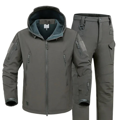 5XL Shark Skin Soft Shell Autumn and Winter Plush Thickened Mountaineering Tactics Training Breathable Windproof Charge Suit - Lootquake
