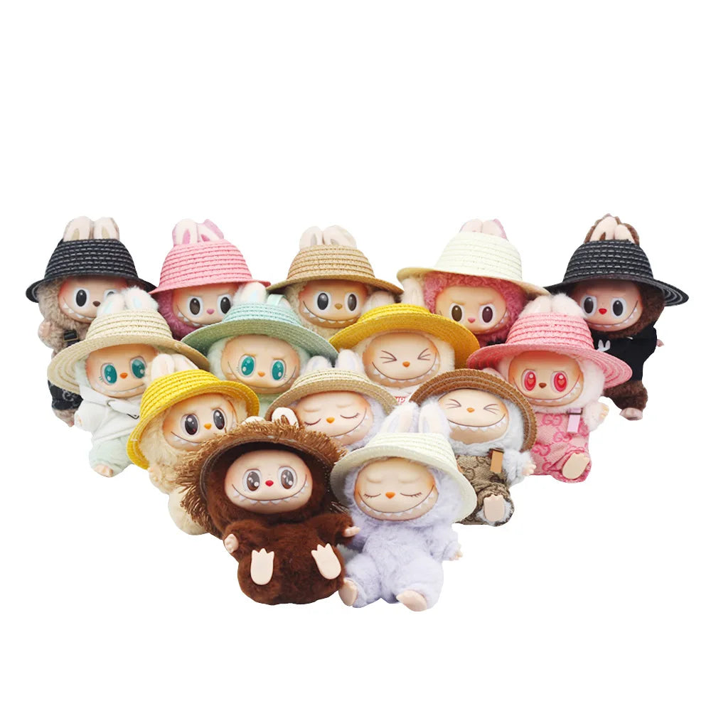 Chapeau Labubu ouvert en paille tissée, accessoire de fête, style campagnard, tenue Labubu pour soirée assise