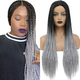 26" Ombre Box Braids Wig | Knotless | Crochet | 1B, 27, 30, Gray | Handmade