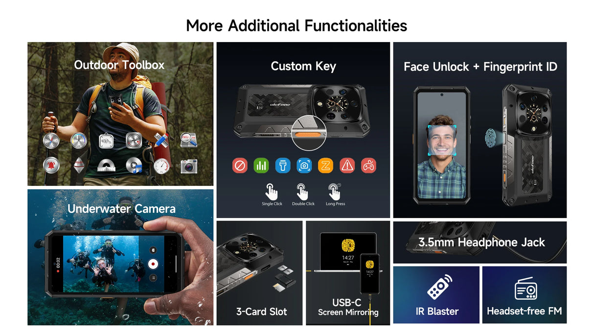Teléfono robusto Ulefone Armor 28 Ultra 5G con imagen térmica por IA, Dimensity 9300+, 1 TB de ROM, 32 GB de RAM, Android, AMOLED