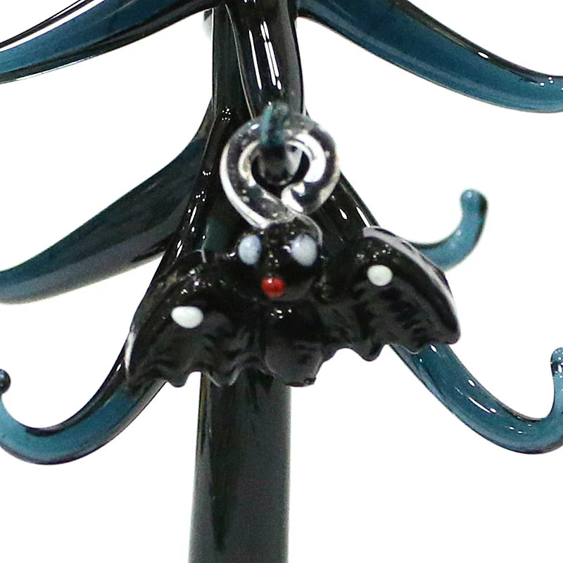 Halloween Decor Cute Glass Tree Figurine Ornaments with Mini Owl Spider Bat Pumpkin Cross Ghost Evil Eye Heart Moon Hat Pendant