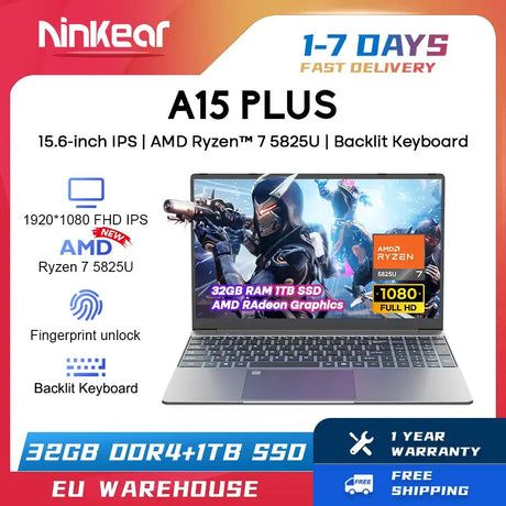 Ninkear A15 Plus Gaming  Laptop AMD Ryzen™ 7 5825U 4.5Ghz 15.6' FHD IPS 32GB DDR4 1TB SSD Backlit Keyboard Fingerprint Unlock - Lootquake