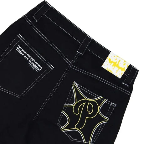 Streetwear Jeans Y2K Men Women Clothes Harajuku Hip Hop Letter Embroidered Vintage Blue Baggy Jeans High Waist Wide Leg Trousers - Lootquake