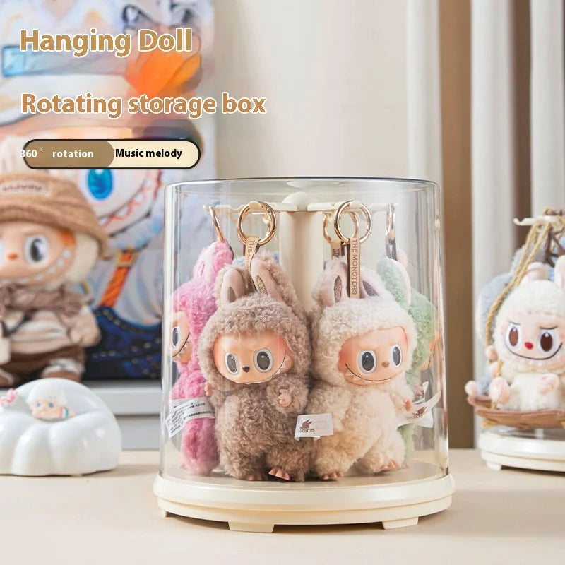 Labubu Pendant Display Box Rotating Transparent Labubu Doll Toys Display Stand Handmade Storage Decorative Ornaments No Dolls