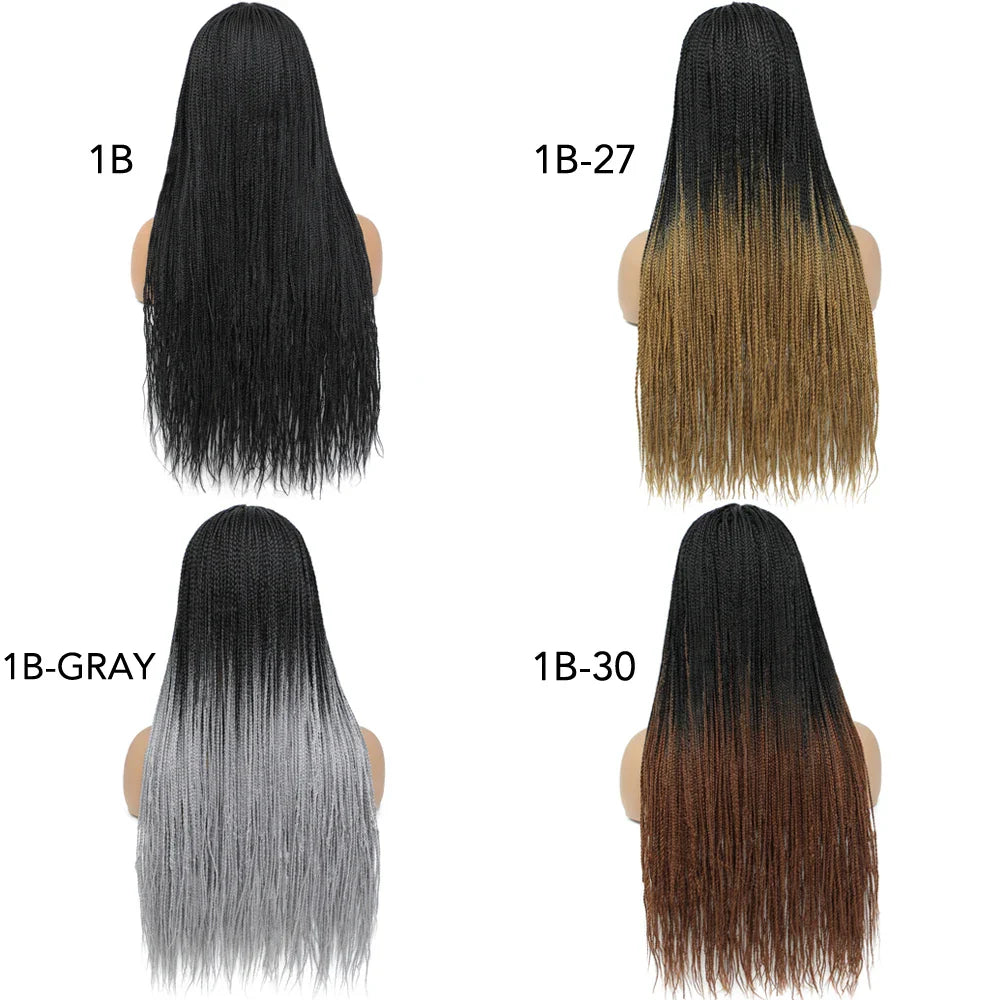 26" Long Box Braided Crochet Wig | Knotless Micro Twist Braids | Synthetic Hair Wig | 1B, 1B/27, 1B/30, 1B/Grey