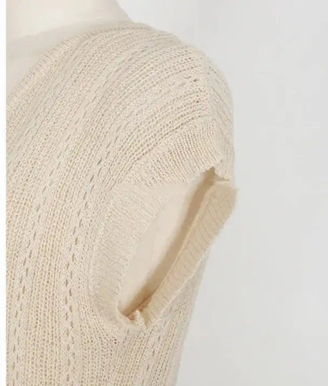 Summer High Quality Korean Simple Hollow Out Vest Knit Sweater Dress Women Japanese Gentle V-Neck Slim Elastic Knit Long Dress - Lootquake