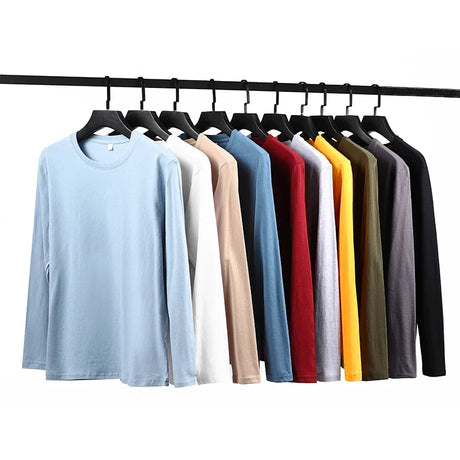 Men's Spring and Autumn New Long Sleeve T-shirt Simple and Fashionable Versatile Round Neck Underlay Top - Lootquake