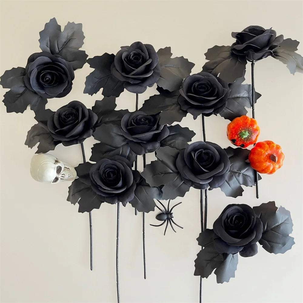 Halloween Decoration Artificial Flowers Bouquet With Pumpkins & Black Roses, Halloween Table Centerpiece For Dining Living Room