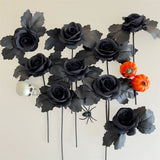 Halloween Decoration Artificial Flowers Bouquet With Pumpkins & Black Roses, Halloween Table Centerpiece For Dining Living Room