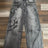 2023 New American Harajuku retro skull print straight high waist Y2K women's washed grey jeans Streetwear Gothic wide trousers - Lootquake