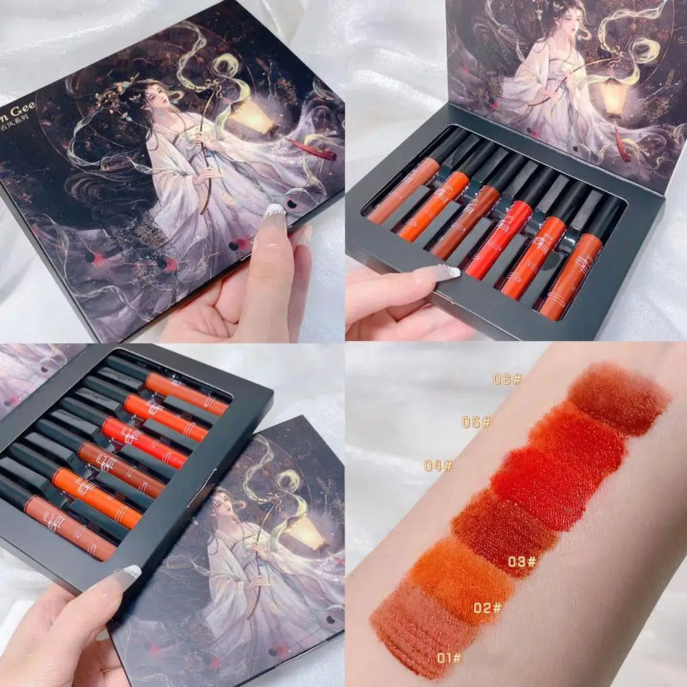 Fashion 6 Pcs Matte Waterproof Velvet Nude Lipstick Sexy Red Brown Moisturizing Pigments Lip Makeup Long Lasting Summer Cosmetic