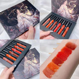 Fashion 6 Pcs Matte Waterproof Velvet Nude Lipstick Sexy Red Brown Moisturizing Pigments Lip Makeup Long Lasting Summer Cosmetic